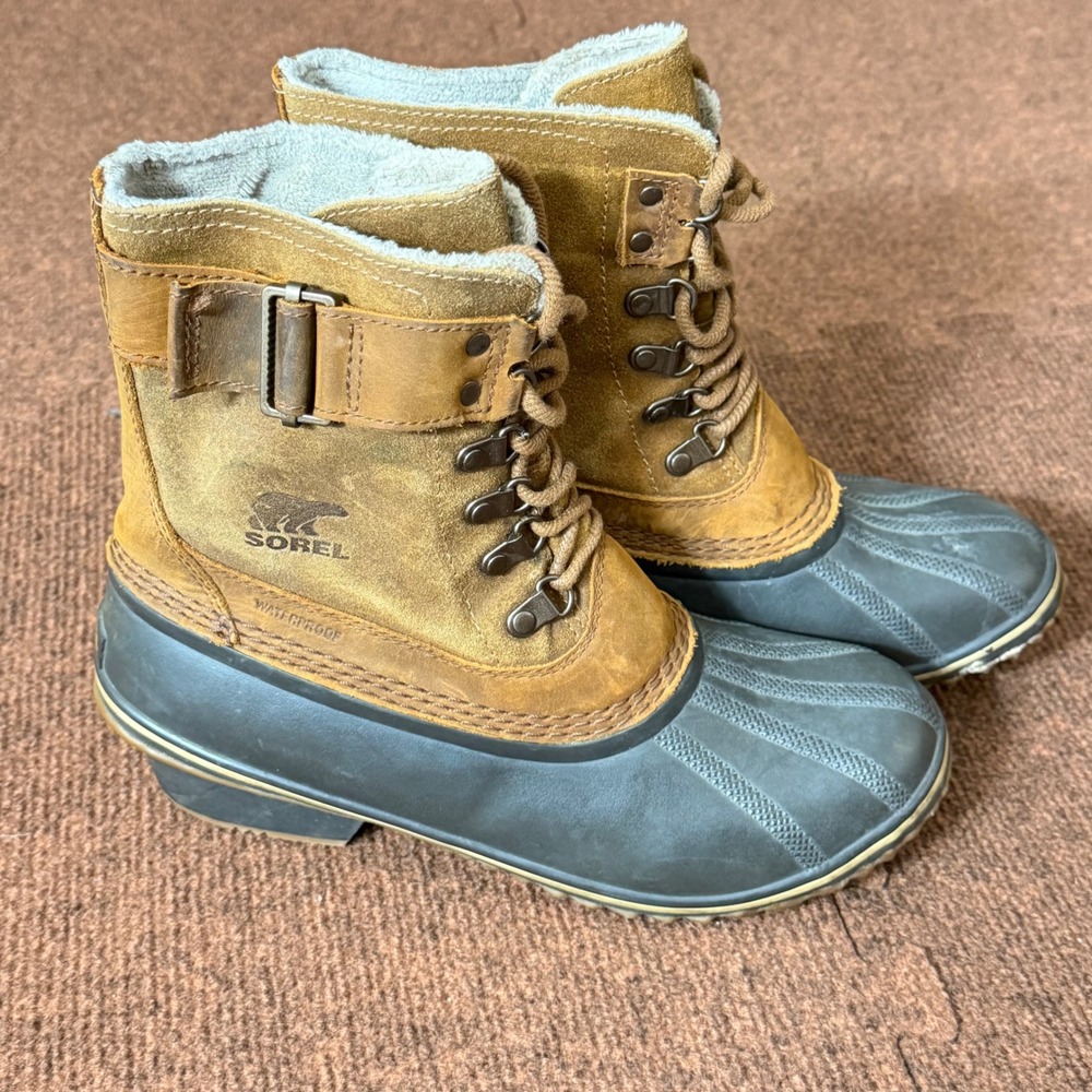 Sorel Slimpack Riding Tall Waterproof Leather Winter‎ Boots Brown Grey NL2125  9